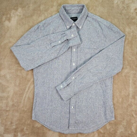 Club Monaco Shirt Slim Fit Button-Down Blue Flannel Long Sleeve Mens Size XS - Picture 2 of 11